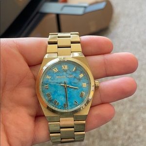 Michael Kors gold watch with blue face